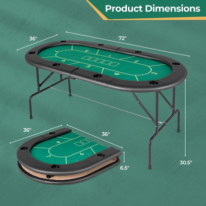 72 x 36 x 30.5 Inch Foldable Poker Table with 8 Cup Holders, Green Game Room at Gallery Canada