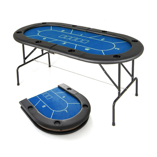 72 x 36 x 30.5 Inch Foldable Poker Table with 8 Cup Holders, Blue Game Room Blue at Gallery Canada