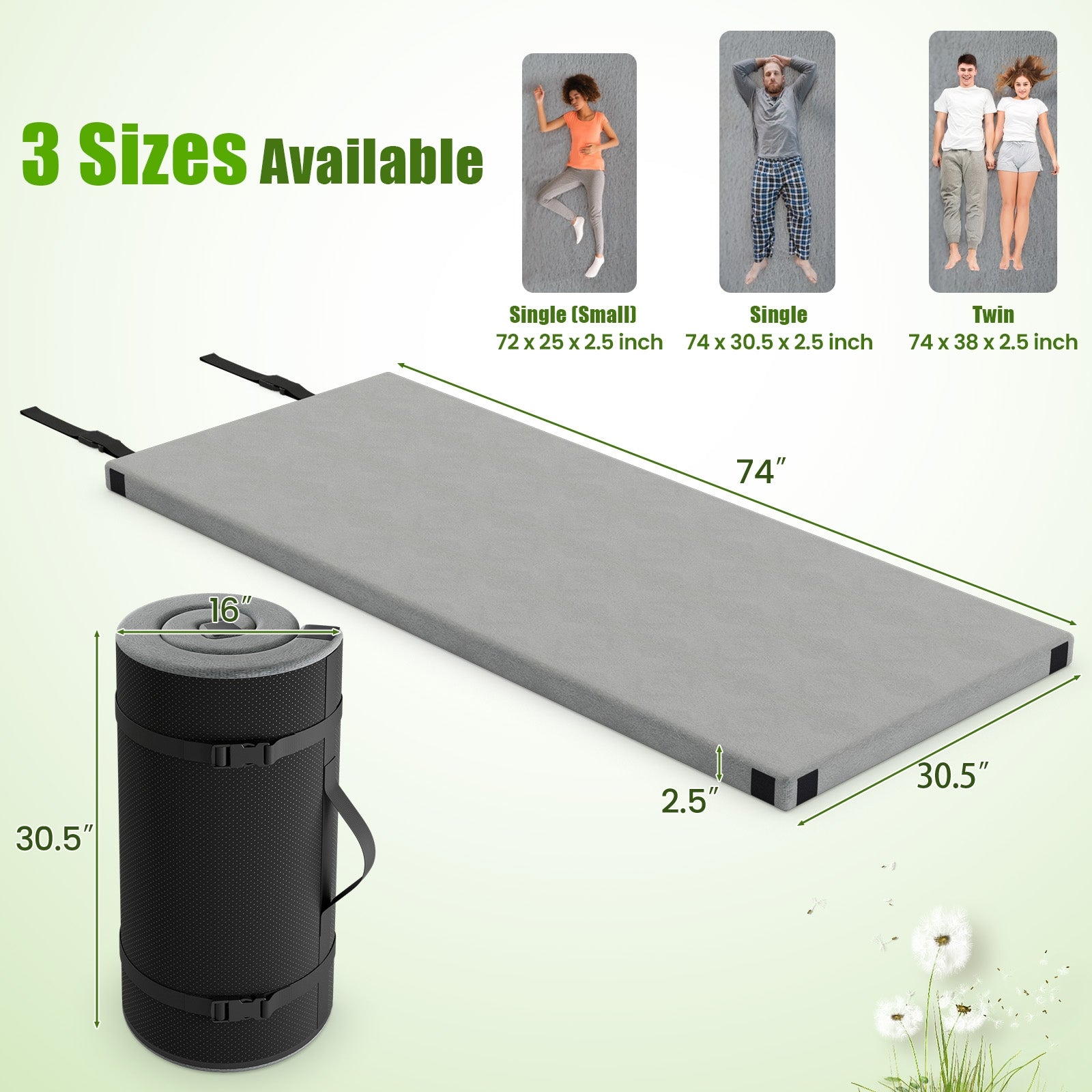 Foldable Camping Mattress with High density foam Cushion and Anti-slip Bottom, Gray Air Mattresses & Sleeping Bags at Gallery Canada