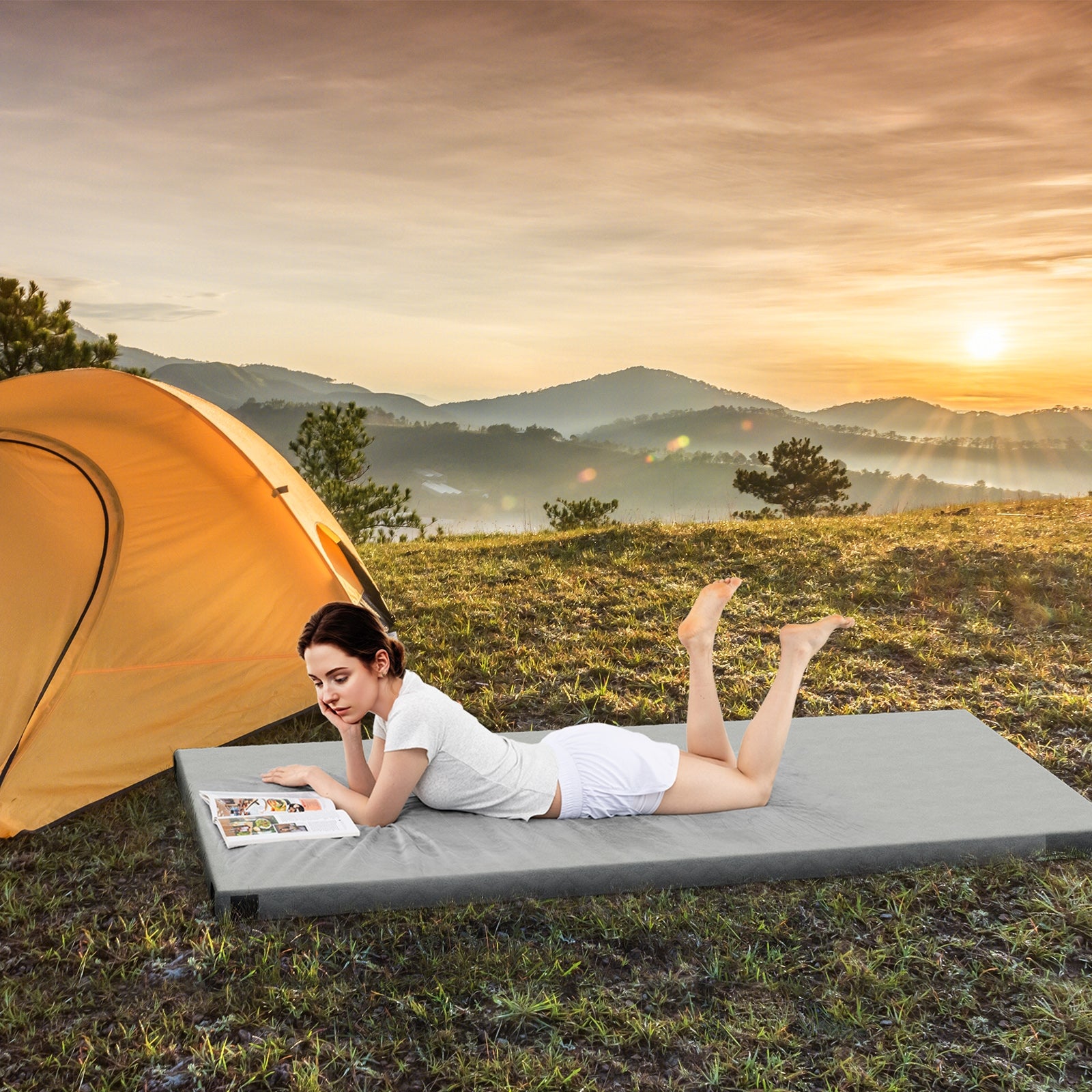 Foldable Camping Mattress with High density foam Cushion and Anti-slip Bottom, Gray Air Mattresses & Sleeping Bags at Gallery Canada