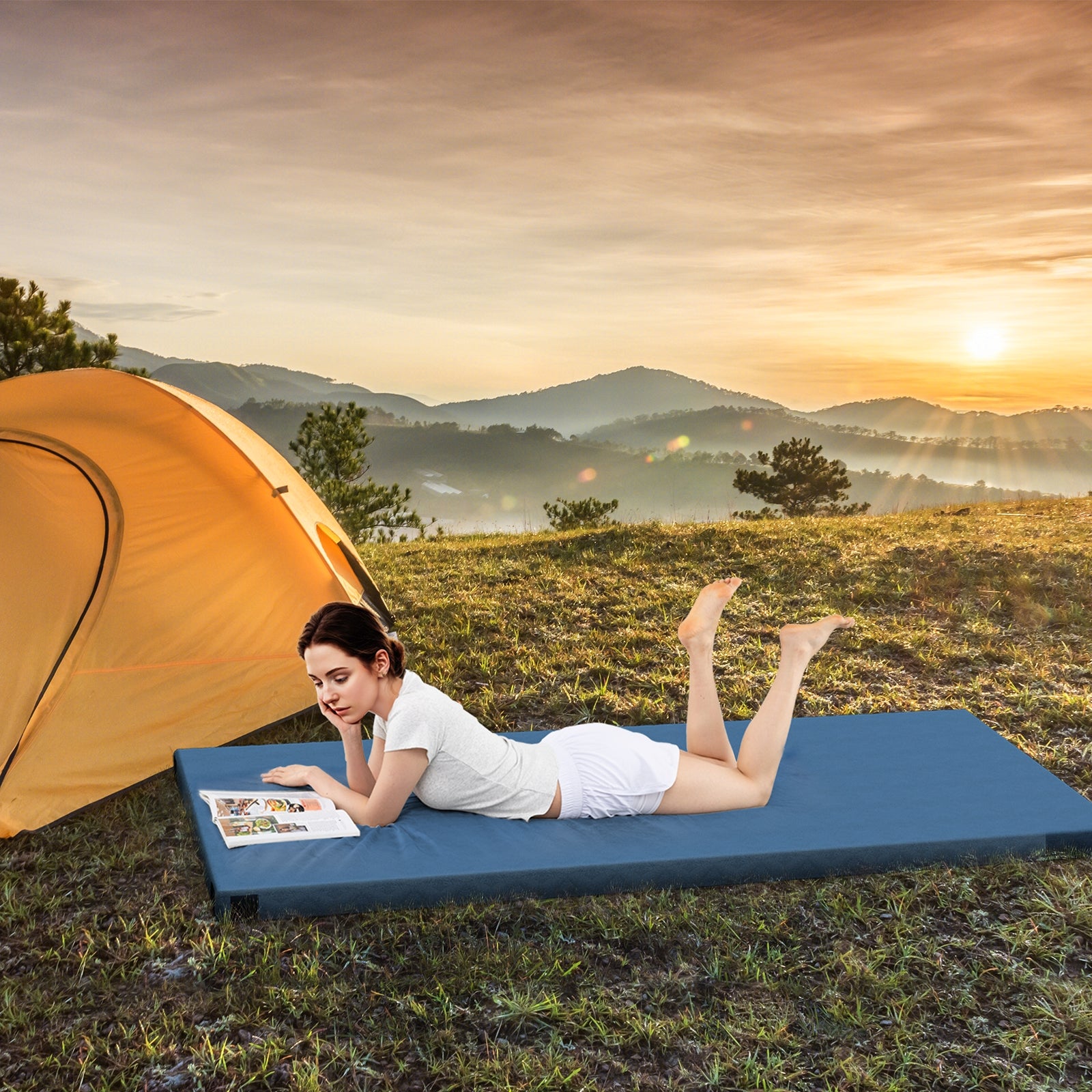 Foldable Camping Mattress with High density foam Cushion and Anti-slip Bottom, Navy Air Mattresses & Sleeping Bags at Gallery Canada