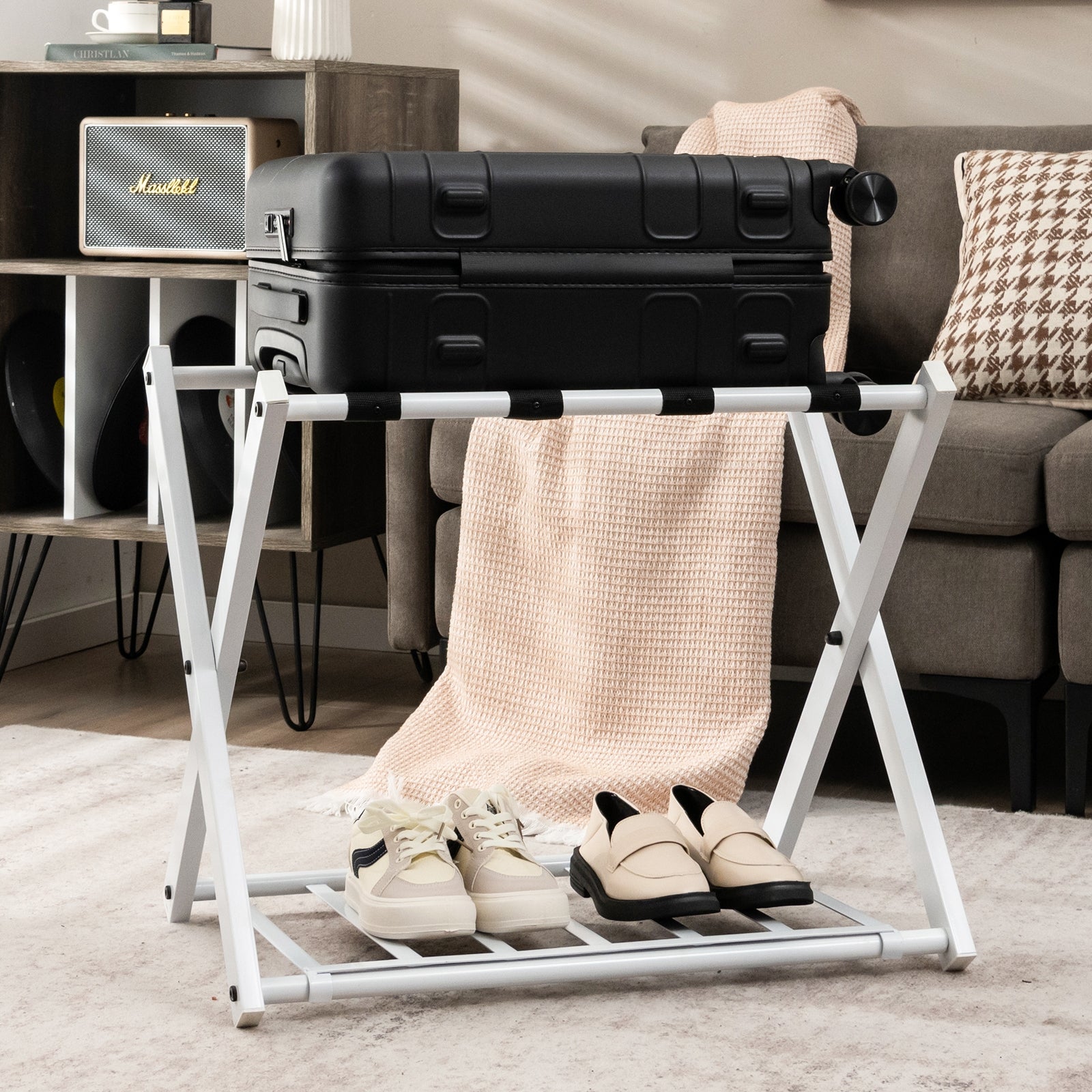 Set of 2 Folding Metal Luggage Rack Suitcase, White Shoe Racks & Storage Benches   at Gallery Canada