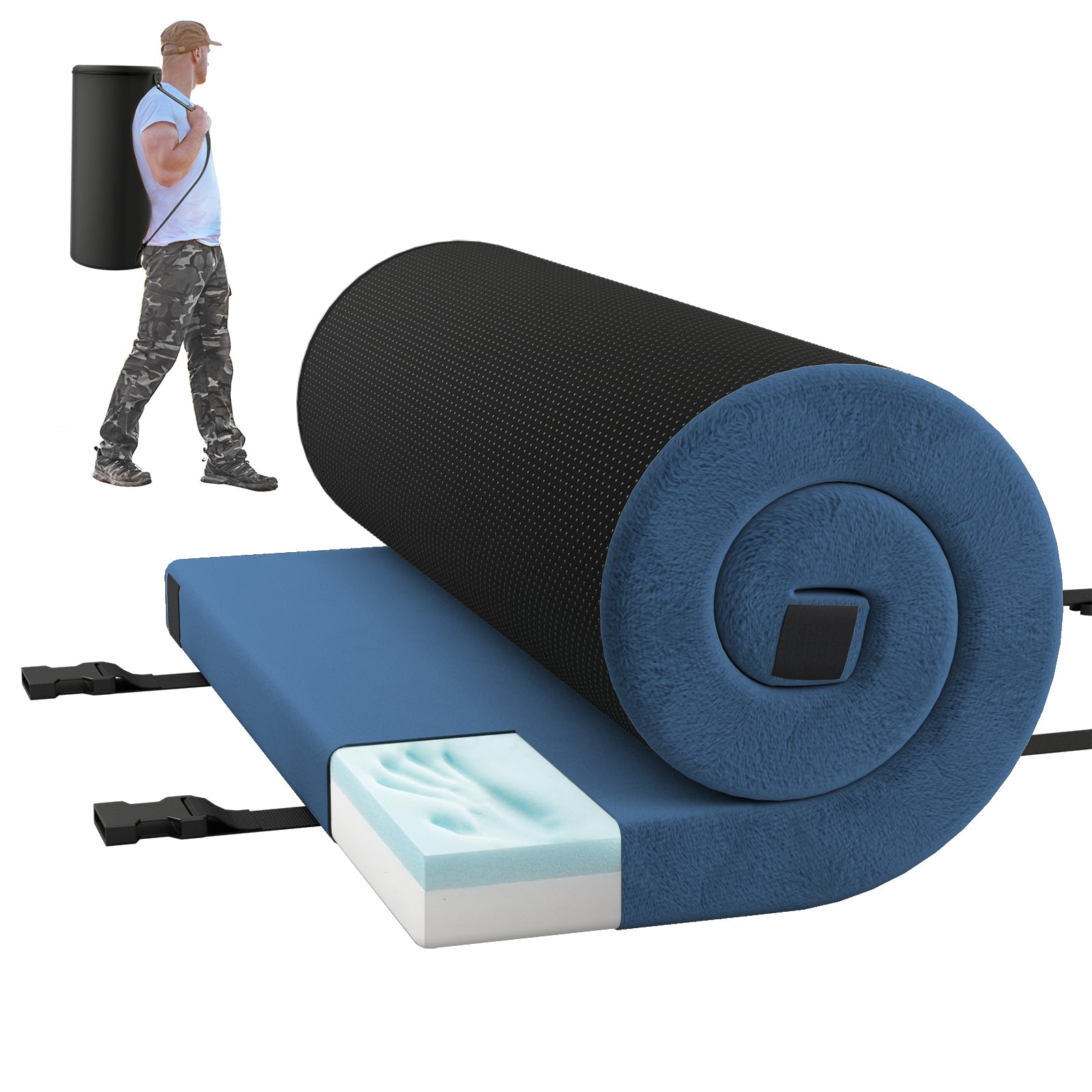 Indoor outdoor Sleeping mat with High density foam Cushion and Carrying Bag, Navy Air Mattresses & Sleeping Bags Navy at Gallery Canada