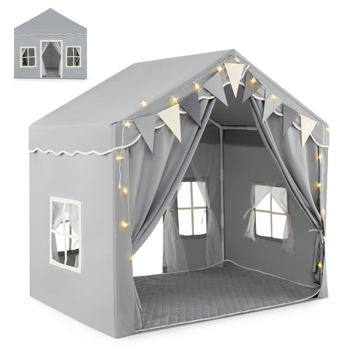 3-4 Kids Large Play Tent House with 2 Opening Doors and Star Lights, Gray