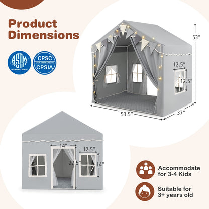 3-4 Kids Large Play Tent House with 2 Opening Doors and Star Lights, Gray Play Tents & Playhouse at Gallery Canada