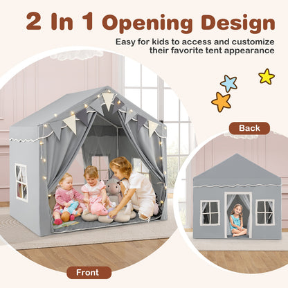 3-4 Kids Large Play Tent House with 2 Opening Doors and Star Lights, Gray Play Tents & Playhouse at Gallery Canada