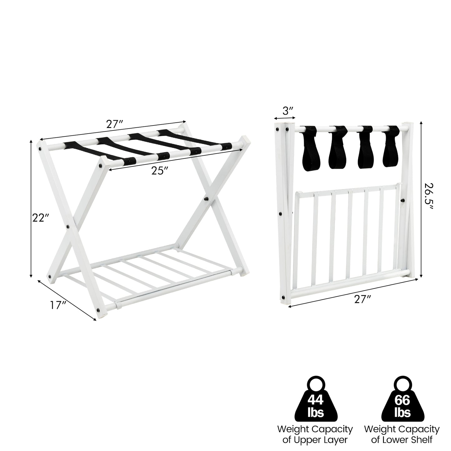 Set of 2 Folding Metal Luggage Rack Suitcase, White Shoe Racks & Storage Benches   at Gallery Canada