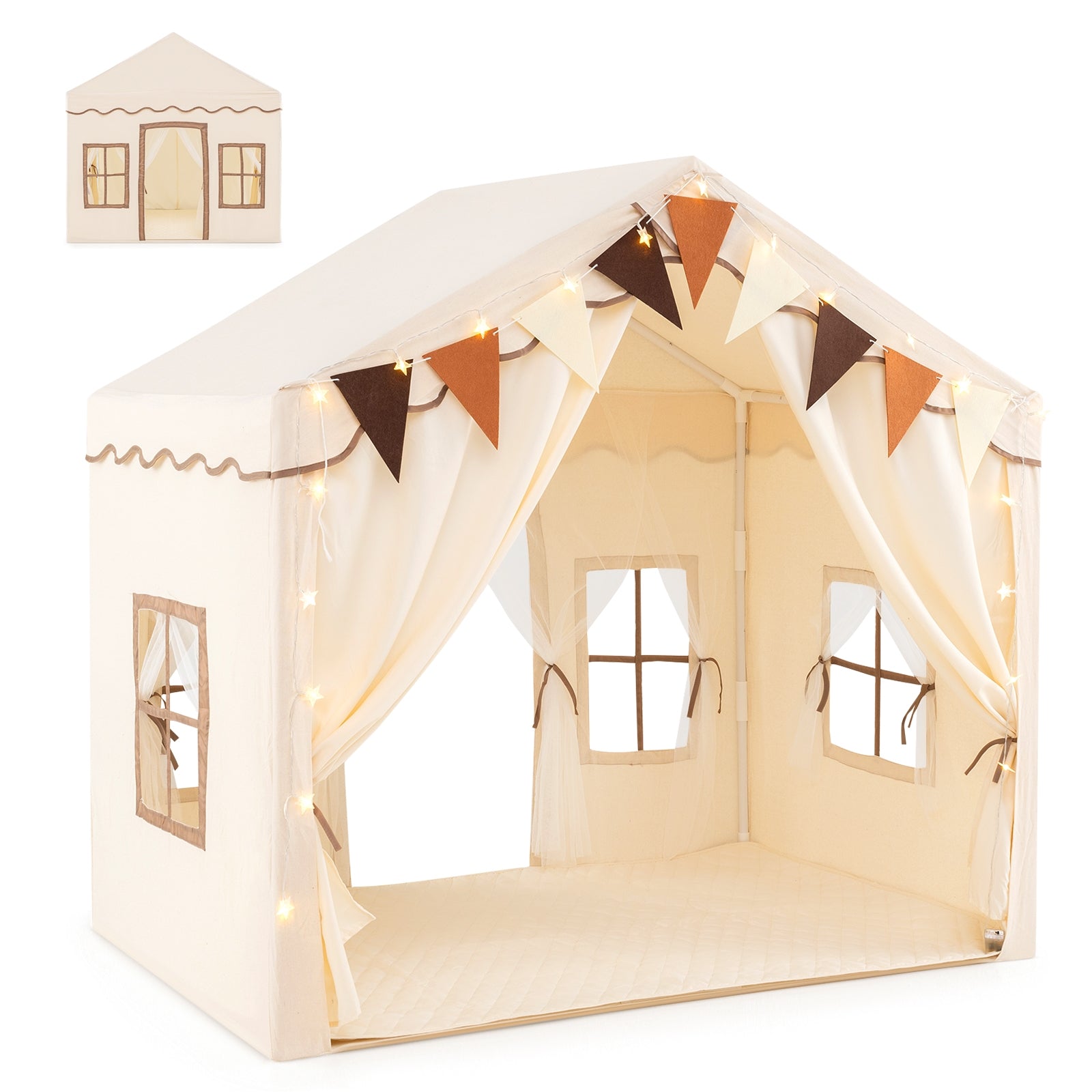 3-4 Kids Large Play Tent House with 2 Opening Doors and Star Lights, Beige Play Tents & Playhouse Beige at Gallery Canada