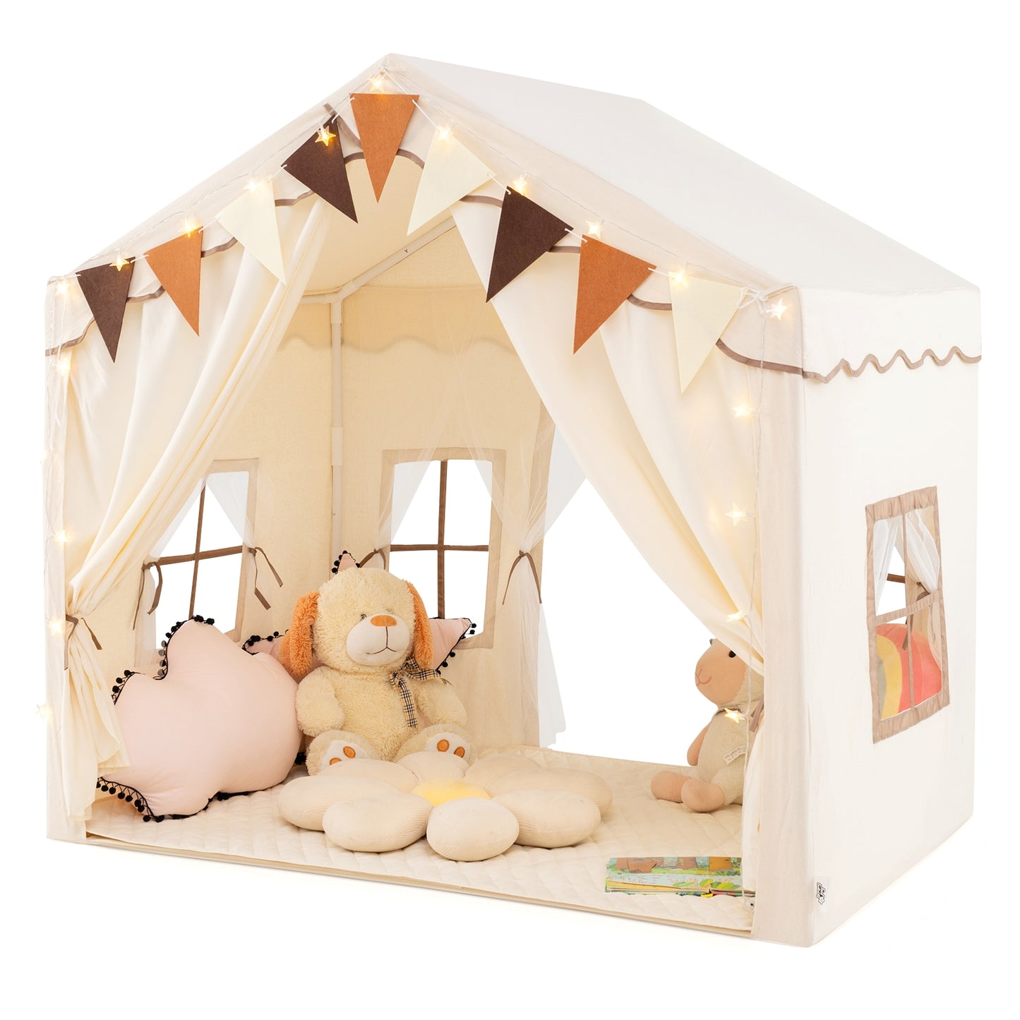 3-4 Kids Large Play Tent House with 2 Opening Doors and Star Lights, Beige Play Tents & Playhouse at Gallery Canada