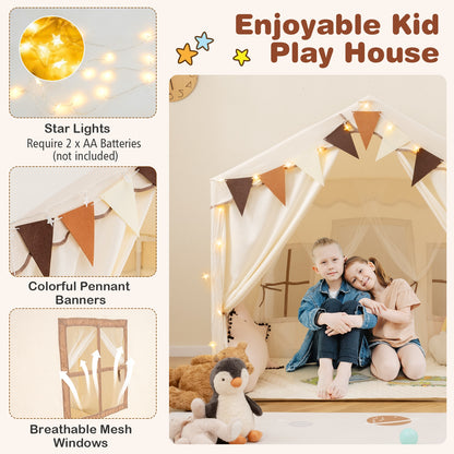 3-4 Kids Large Play Tent House with 2 Opening Doors and Star Lights, Beige Play Tents & Playhouse at Gallery Canada