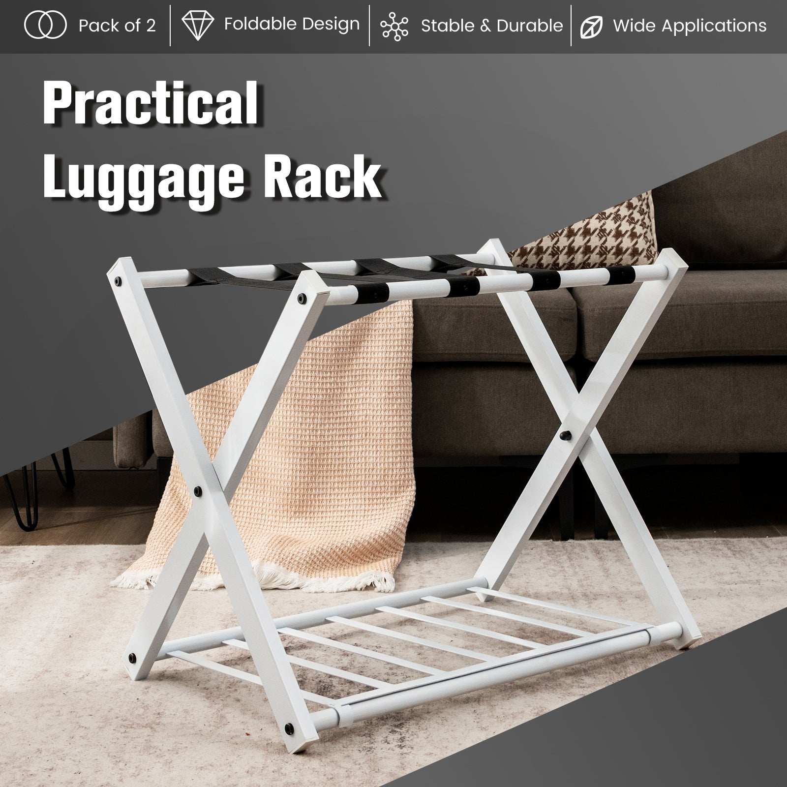 Set of 2 Folding Metal Luggage Rack Suitcase, White Shoe Racks & Storage Benches   at Gallery Canada