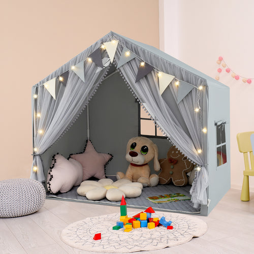 Large Toddler Playhouse Tent with Door Curtains Windows, Gray