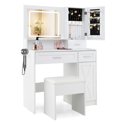 Makeup Vanity Desk with Mirror and Lights Dressing Table and Stool Set, White Makeup Vanities White at Gallery Canada