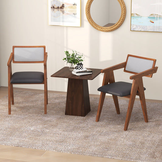 Mid Century Wooden Accent Chairs with Leathaire Seat Cushions Set of 2, Walnut Accent Chairs Walnut at Gallery Canada