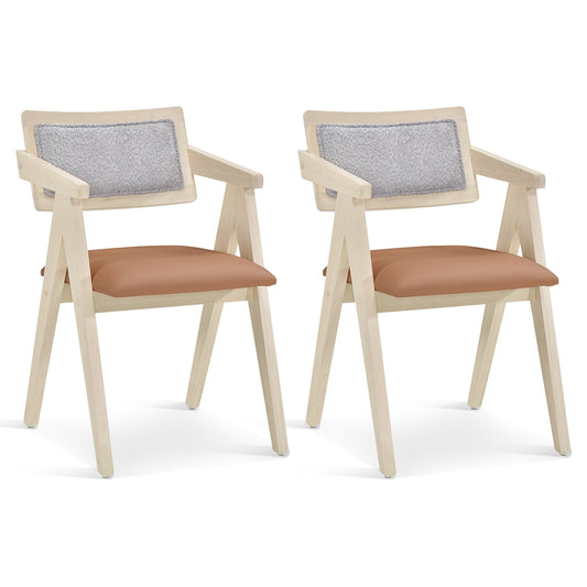 Mid Century Wooden Accent Chairs with Leathaire Seat Cushions Set of 2, Beige Accent Chairs Beige at Gallery Canada