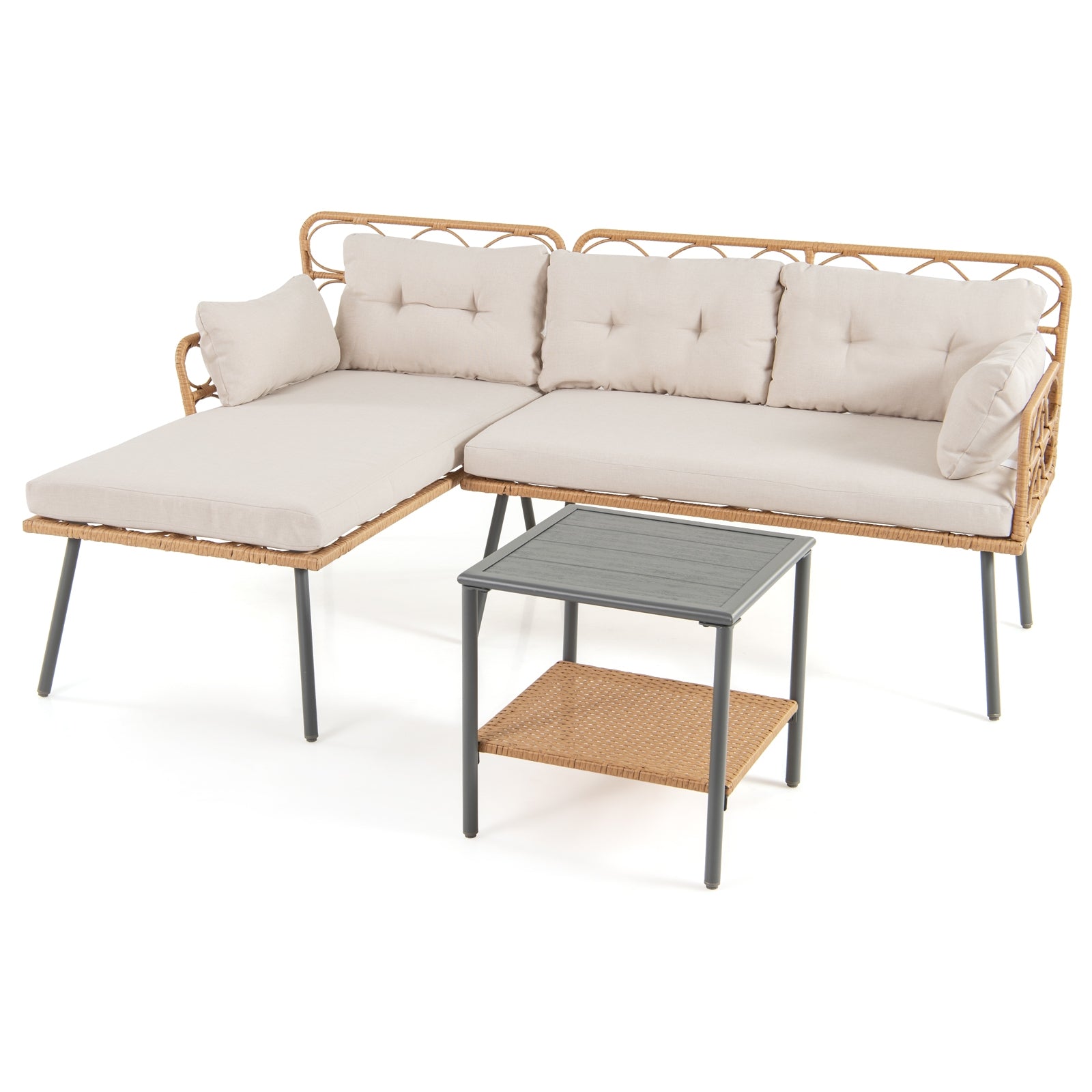 3 Pieces Corner Patio Furniture with Small Coffee Table, Beige Patio Conversation Sets at Gallery Canada