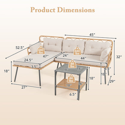 3 Pieces Corner Patio Furniture with Small Coffee Table, Beige Patio Conversation Sets at Gallery Canada