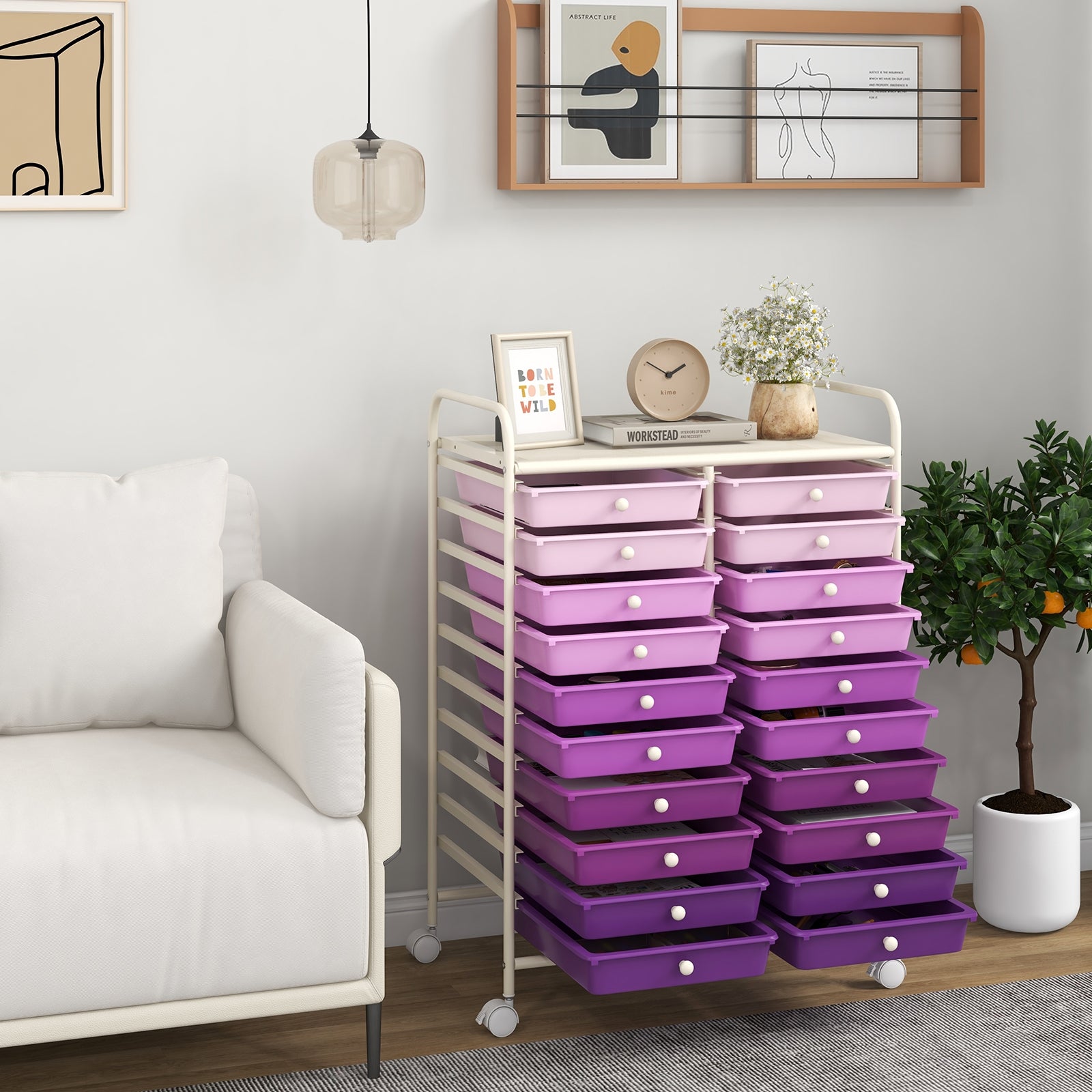 20 Drawers Rolling Storage Cart Studio Organizer, Purple File Cabinets at Gallery Canada