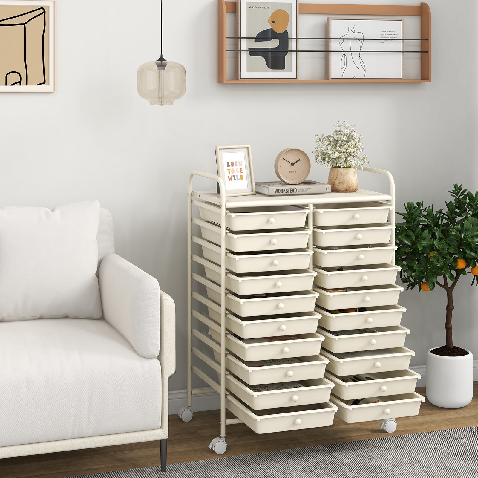 20 Drawers Rolling Storage Cart Studio Organizer, Beige File Cabinets at Gallery Canada