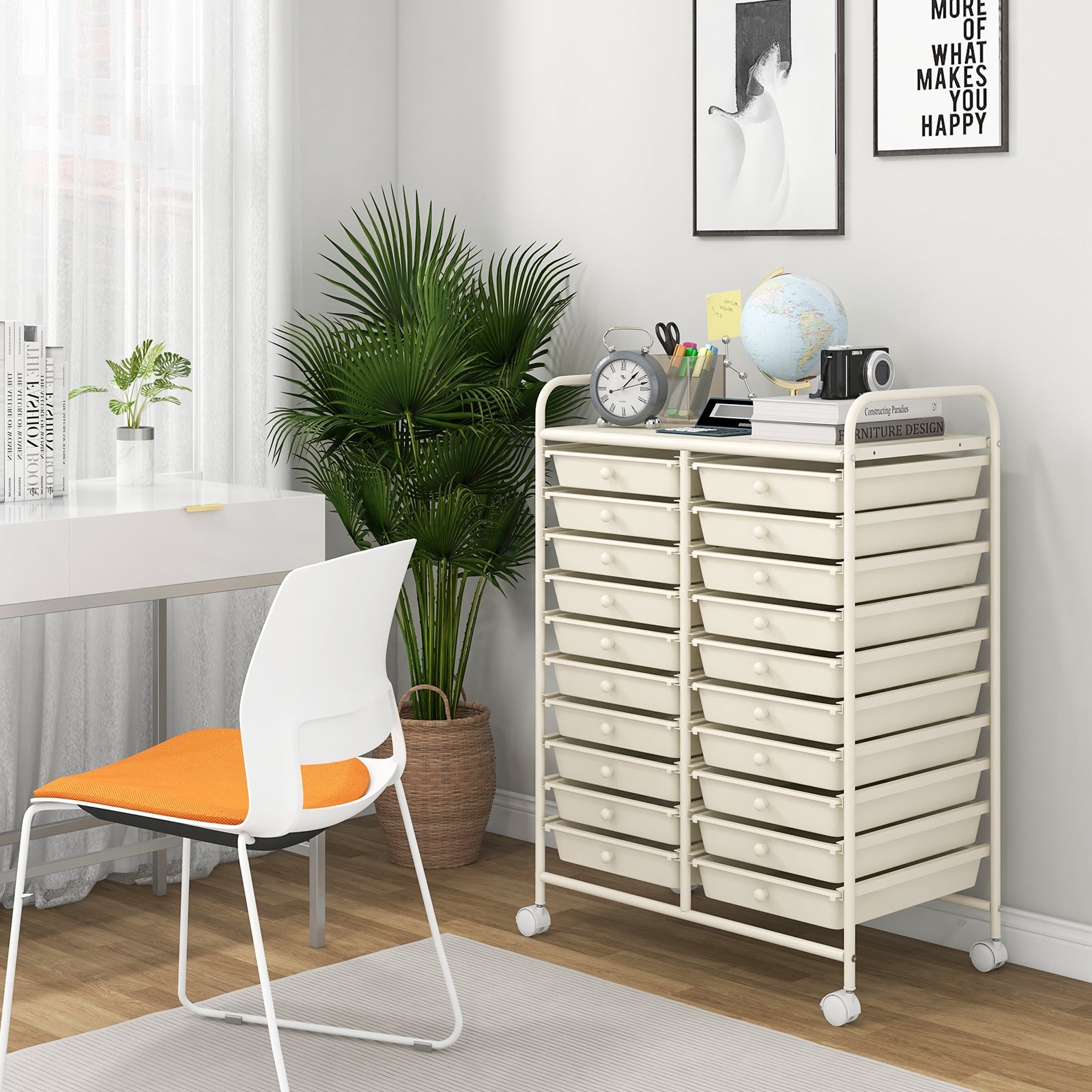 20 Drawers Rolling Storage Cart Studio Organizer, Beige File Cabinets at Gallery Canada