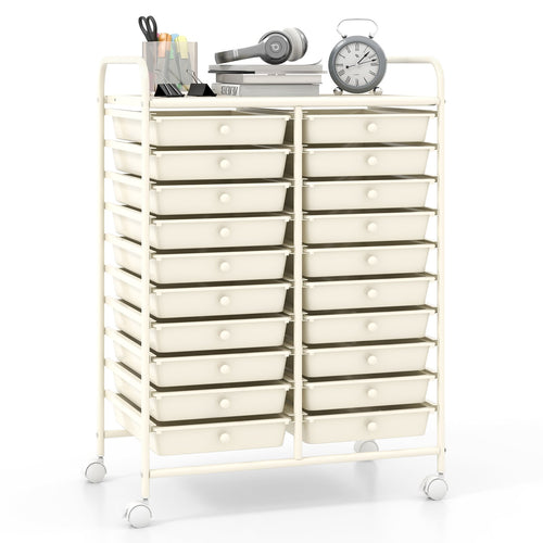 20 Drawers Rolling Storage Cart Studio Organizer, Beige