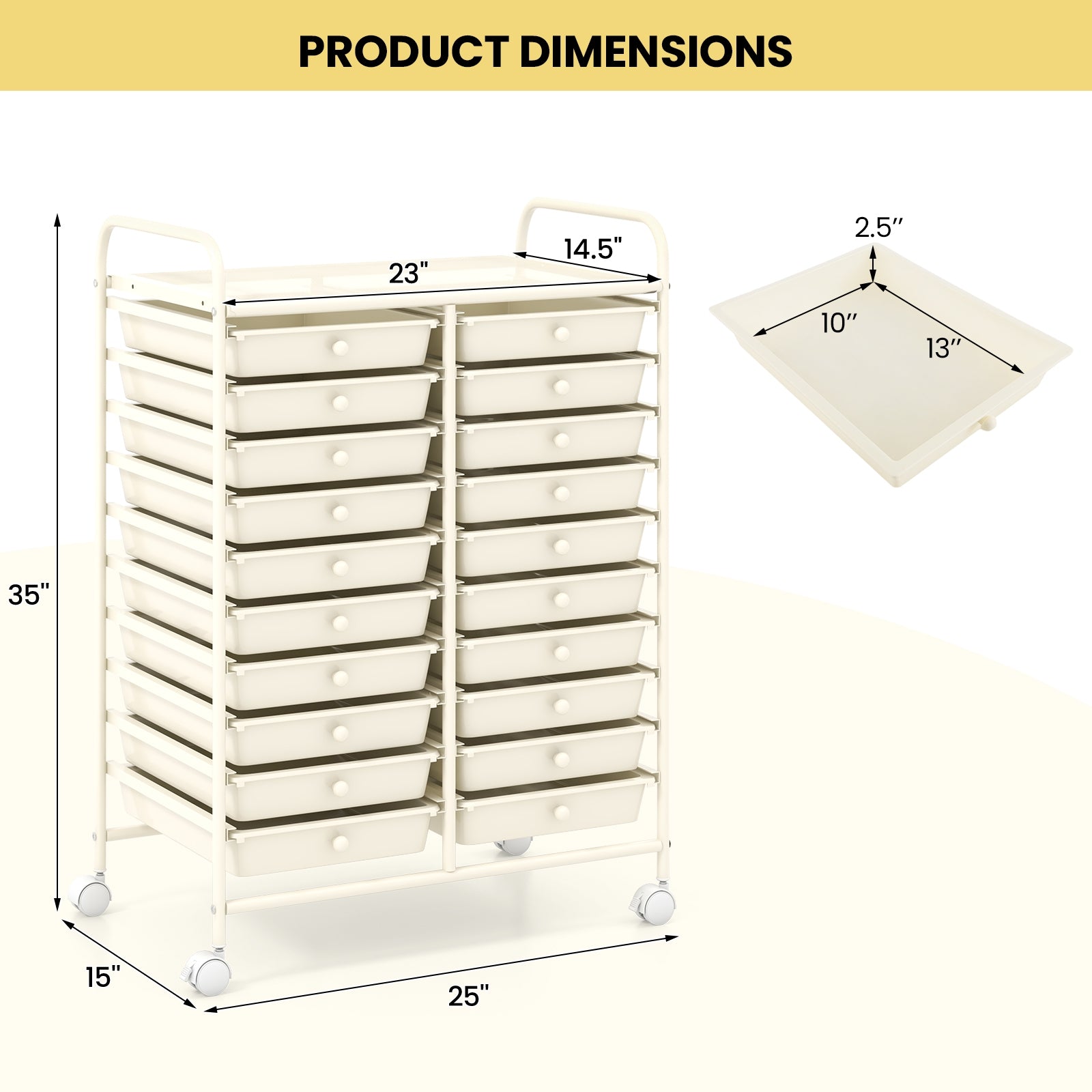 20 Drawers Rolling Storage Cart Studio Organizer, Beige File Cabinets at Gallery Canada
