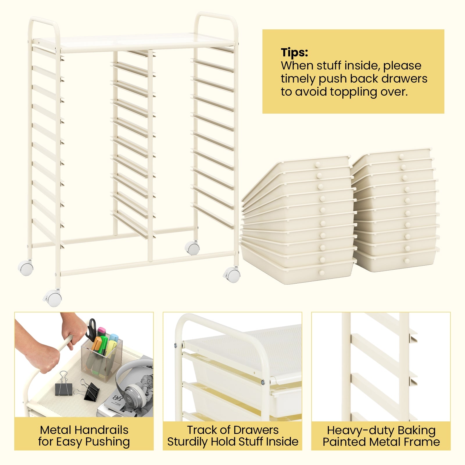 20 Drawers Rolling Storage Cart Studio Organizer, Beige File Cabinets at Gallery Canada
