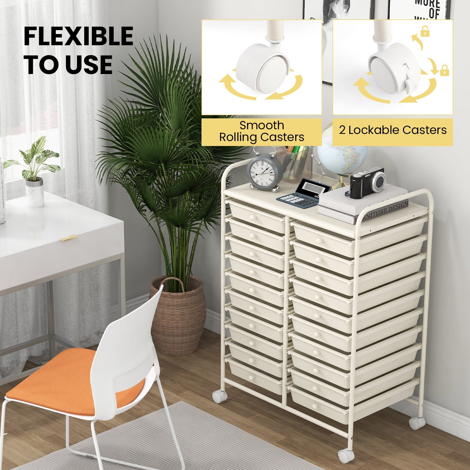 20 Drawers Rolling Storage Cart Studio Organizer, Beige File Cabinets at Gallery Canada