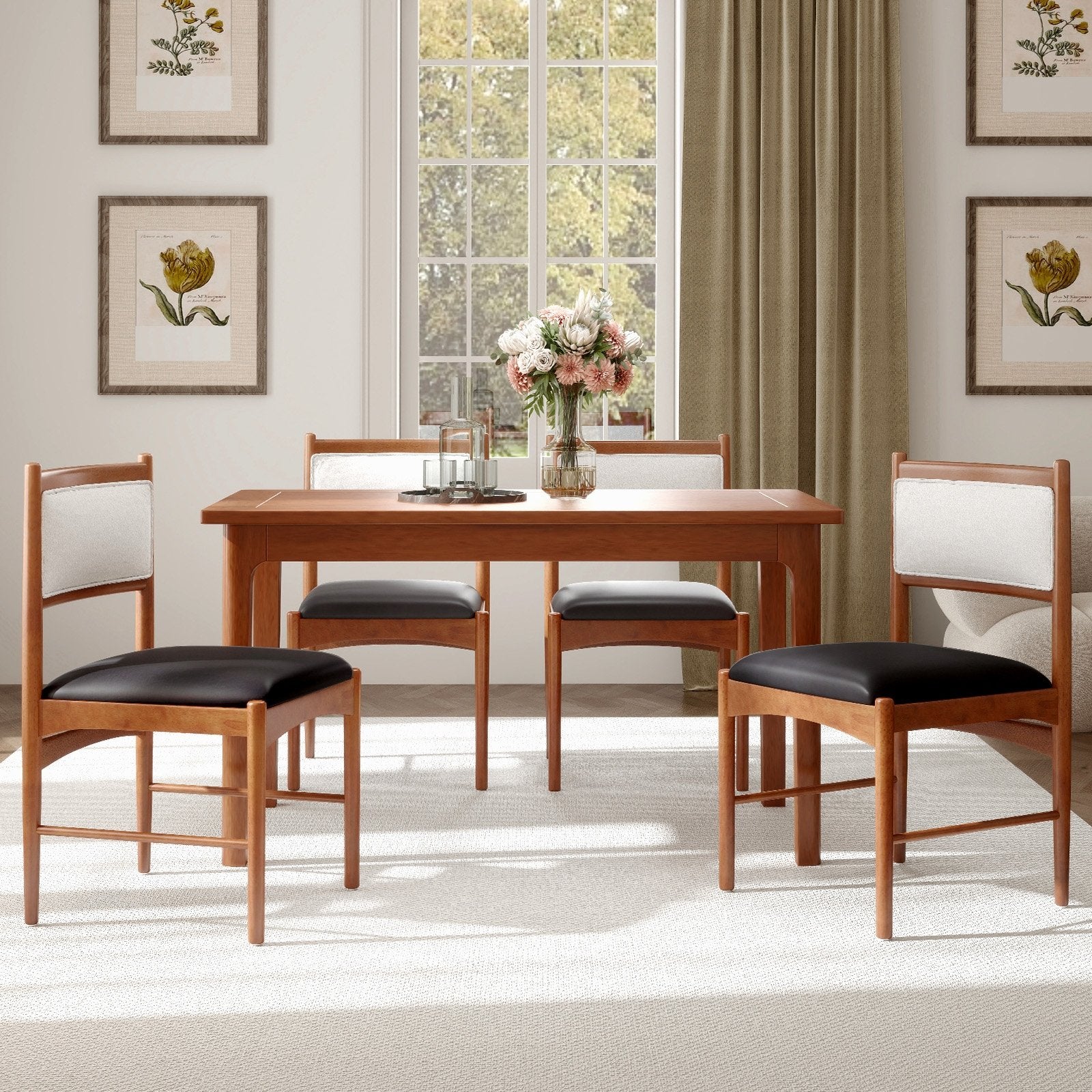 Wooden Dining Chair Set of 2 with Rubber Wood Frame and Faux Sherpa Backrest, Walnut Dining Chairs at Gallery Canada