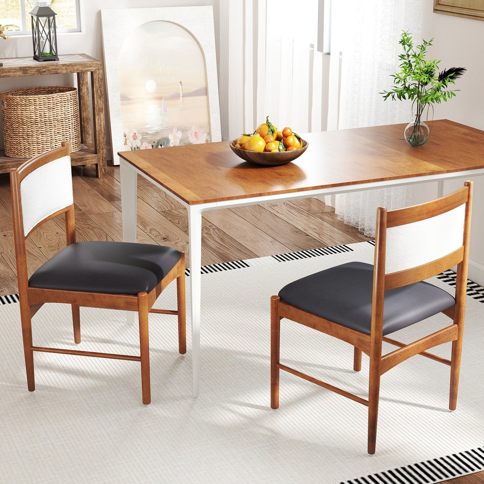 Wooden Dining Chair Set of 2 with Rubber Wood Frame and Faux Sherpa Backrest, Walnut Dining Chairs at Gallery Canada