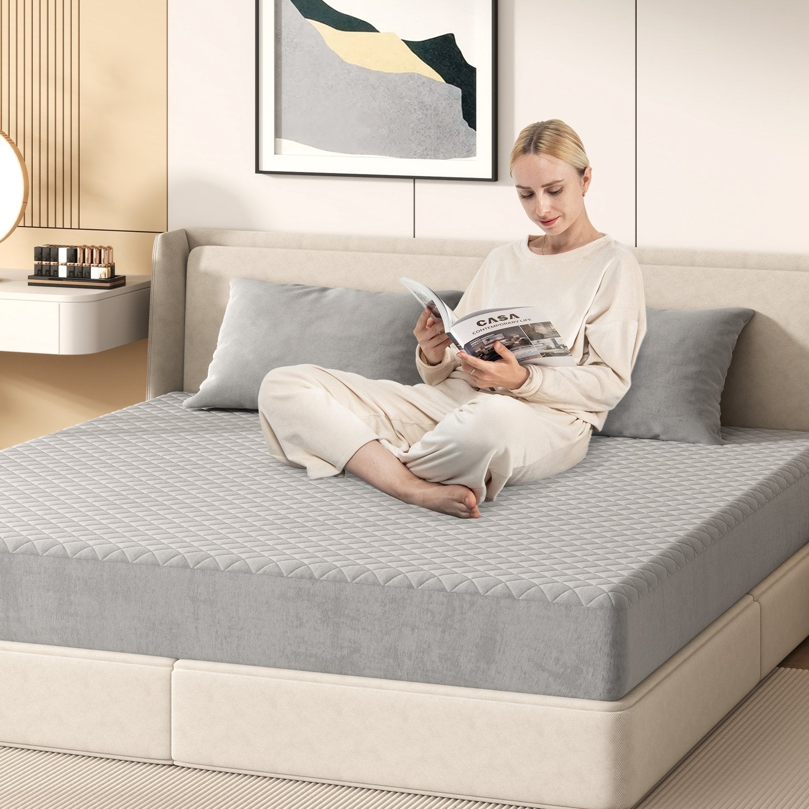 Twin/Queen/King Size Mattress Protector Luxury Super Soft Velvet Mattress Topper-King Size, Gray Mattresses at Gallery Canada