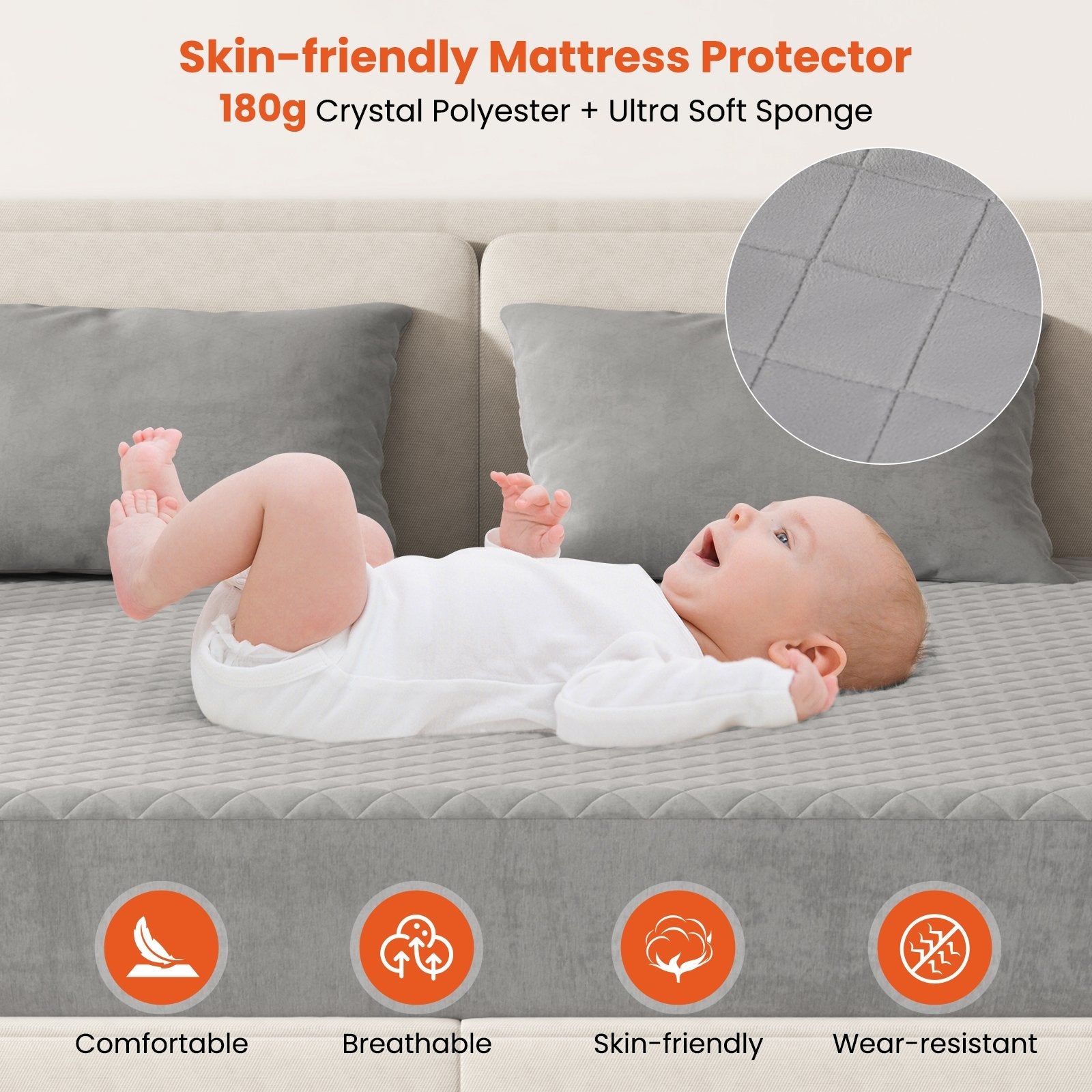 Twin/Queen/King Size Mattress Protector Luxury Super Soft Velvet Mattress Topper-King Size, Gray Mattresses at Gallery Canada