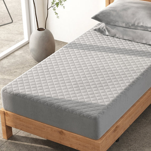 Twin/Queen/King Size Mattress Protector Luxury Super Soft Velvet Mattress Topper-Twin Size, Gray