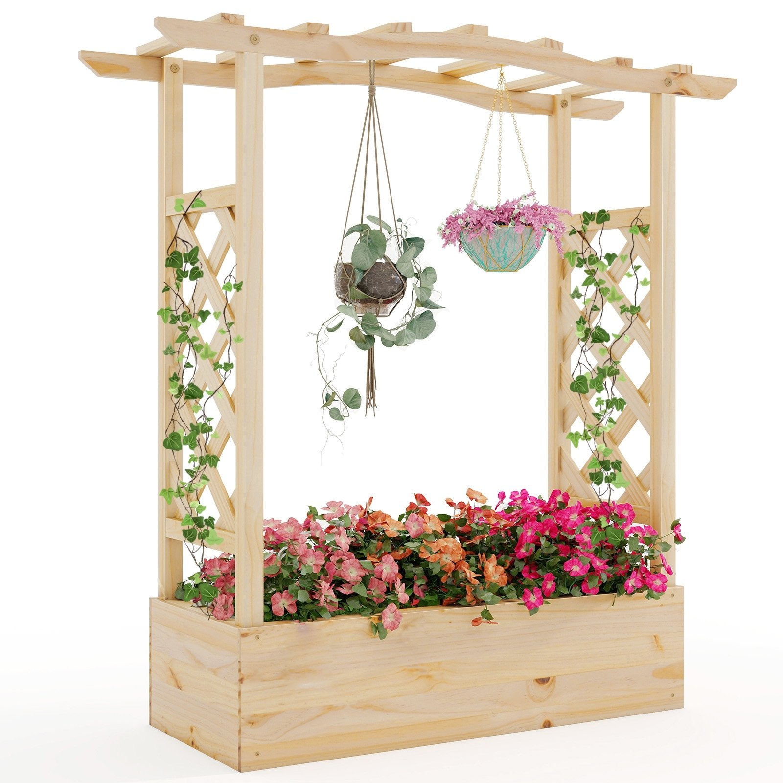 Wooden Raised Garden Bed Planter Box with Trellis and Hanging Roof Raised Garden Beds Options at Gallery Canada