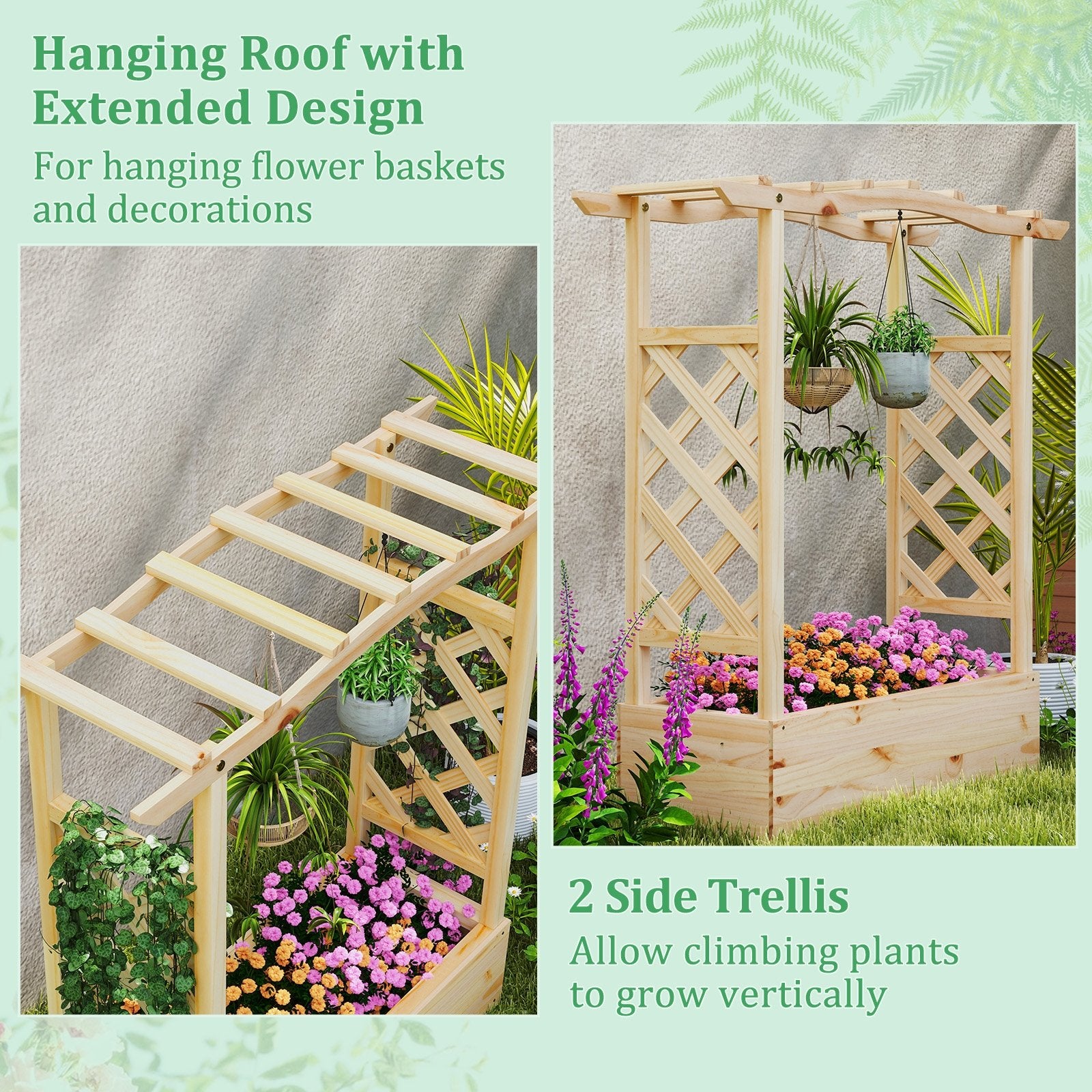 Wooden Raised Garden Bed Planter Box with Trellis and Hanging Roof Raised Garden Beds at Gallery Canada