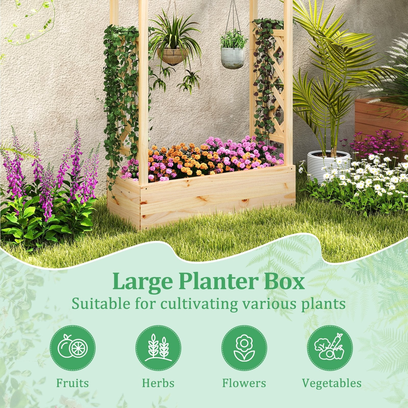 Wooden Raised Garden Bed Planter Box with Trellis and Hanging Roof Raised Garden Beds at Gallery Canada