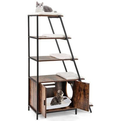 Large Cat Litter Box Enclosure with Storage and Ladder Shelf, Rustic Brown Cat Houses at Gallery Canada