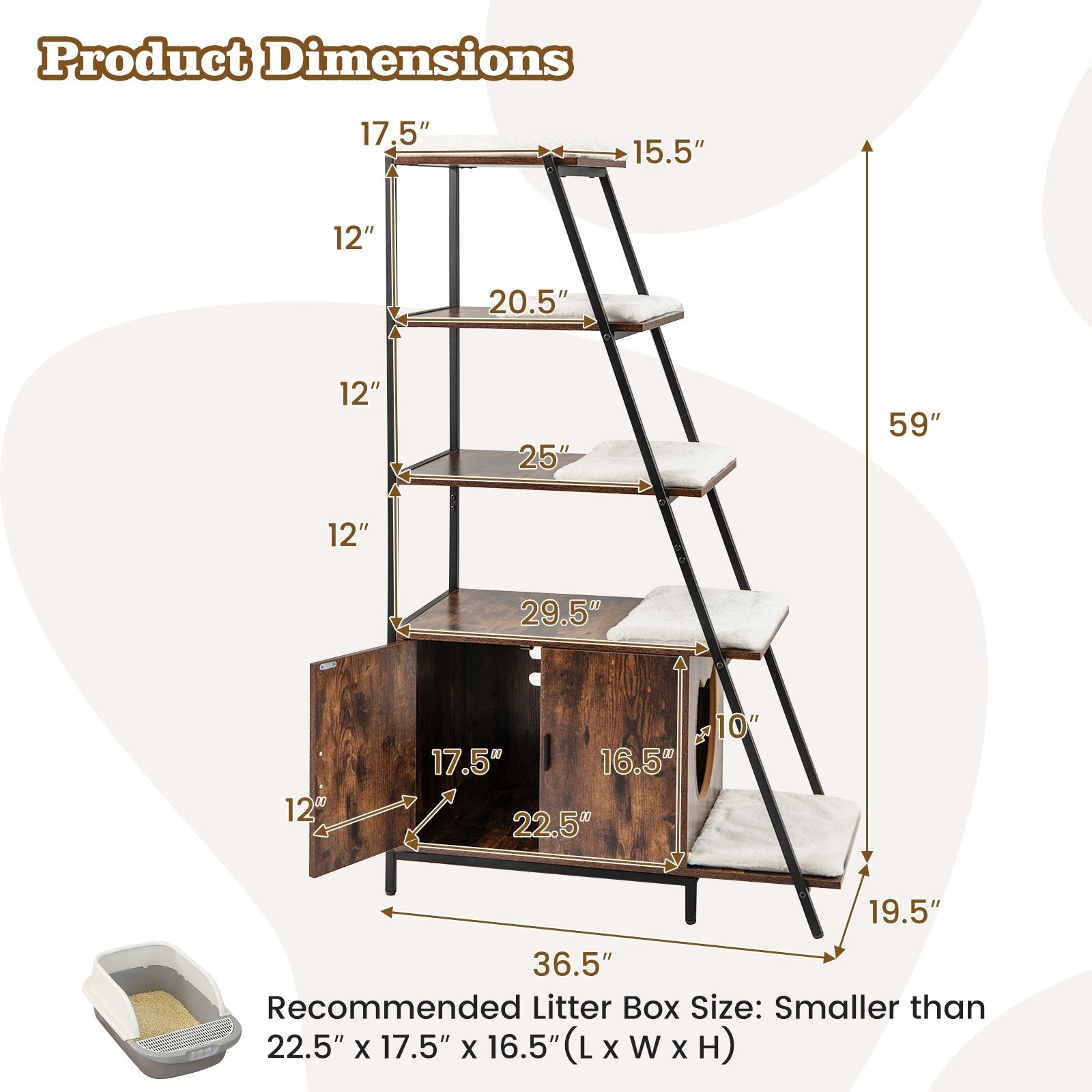 Large Cat Litter Box Enclosure with Storage and Ladder Shelf, Rustic Brown Cat Houses at Gallery Canada