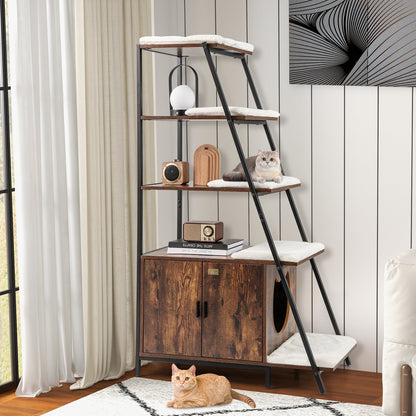 Large Cat Litter Box Enclosure with Storage and Ladder Shelf, Rustic Brown Cat Houses at Gallery Canada