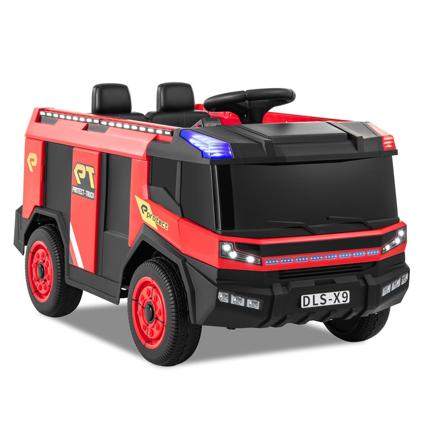 12V Kids Ride on Fire Truck 2-Seater with Remote Control and Water Gun, Red Powered Ride On Toys Red at Gallery Canada