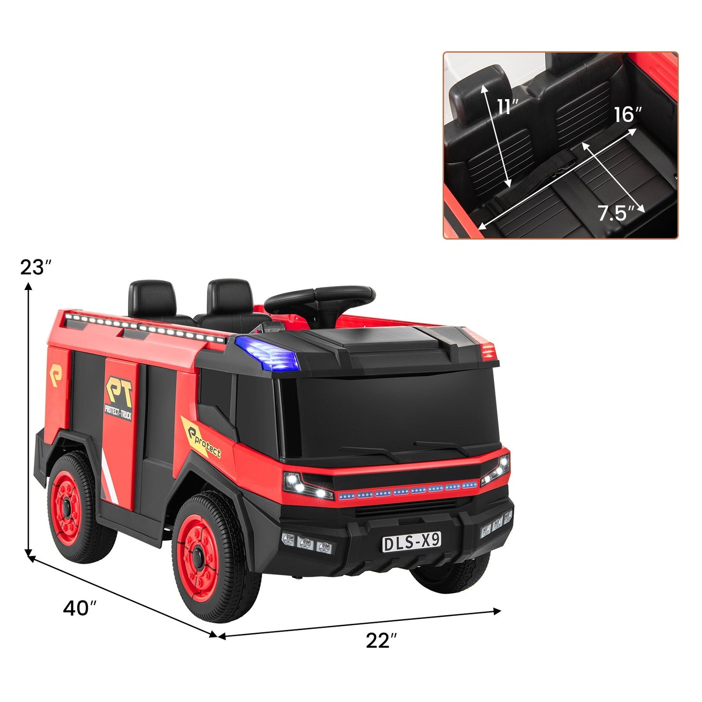 12V Kids Ride on Fire Truck 2-Seater with Remote Control and Water Gun, Red Powered Ride On Toys at Gallery Canada