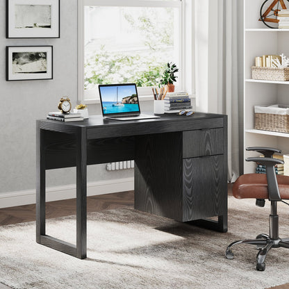 Modern Computer Desk Writing Workstation with Cabinet and Drawer, Black Writing Desks at Gallery Canada