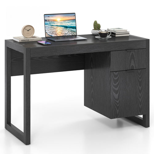 Modern Computer Desk Writing Workstation with Cabinet and Drawer, Black