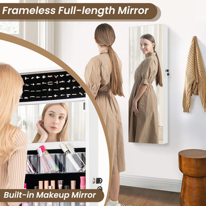 43.5 Inch Jewelry Mirror Cabinet with Full-length Mirror and Adjustable Hangers, White Jewelry Armoires at Gallery Canada