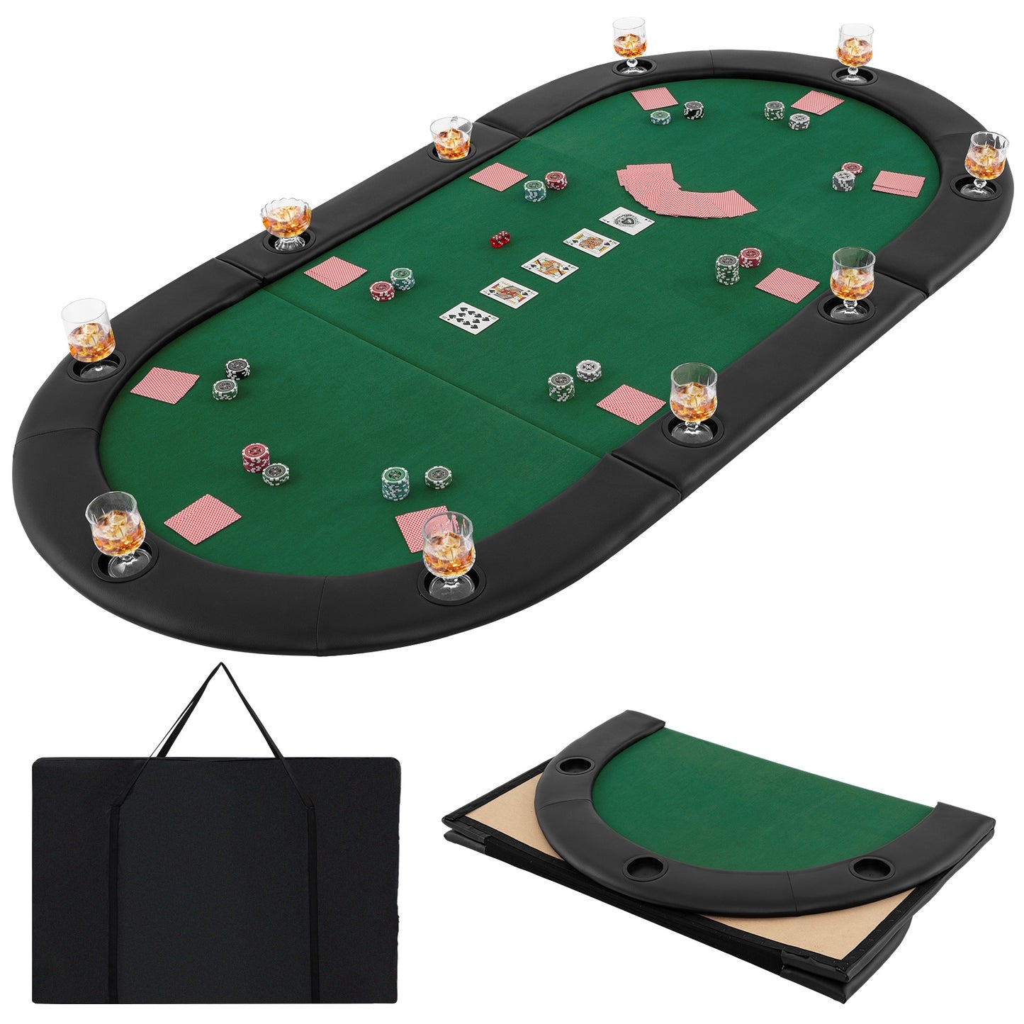 Portable 84 x 42 Inch 10-Player Foldable Padded Poker Table Top, Green Game Room at Gallery Canada