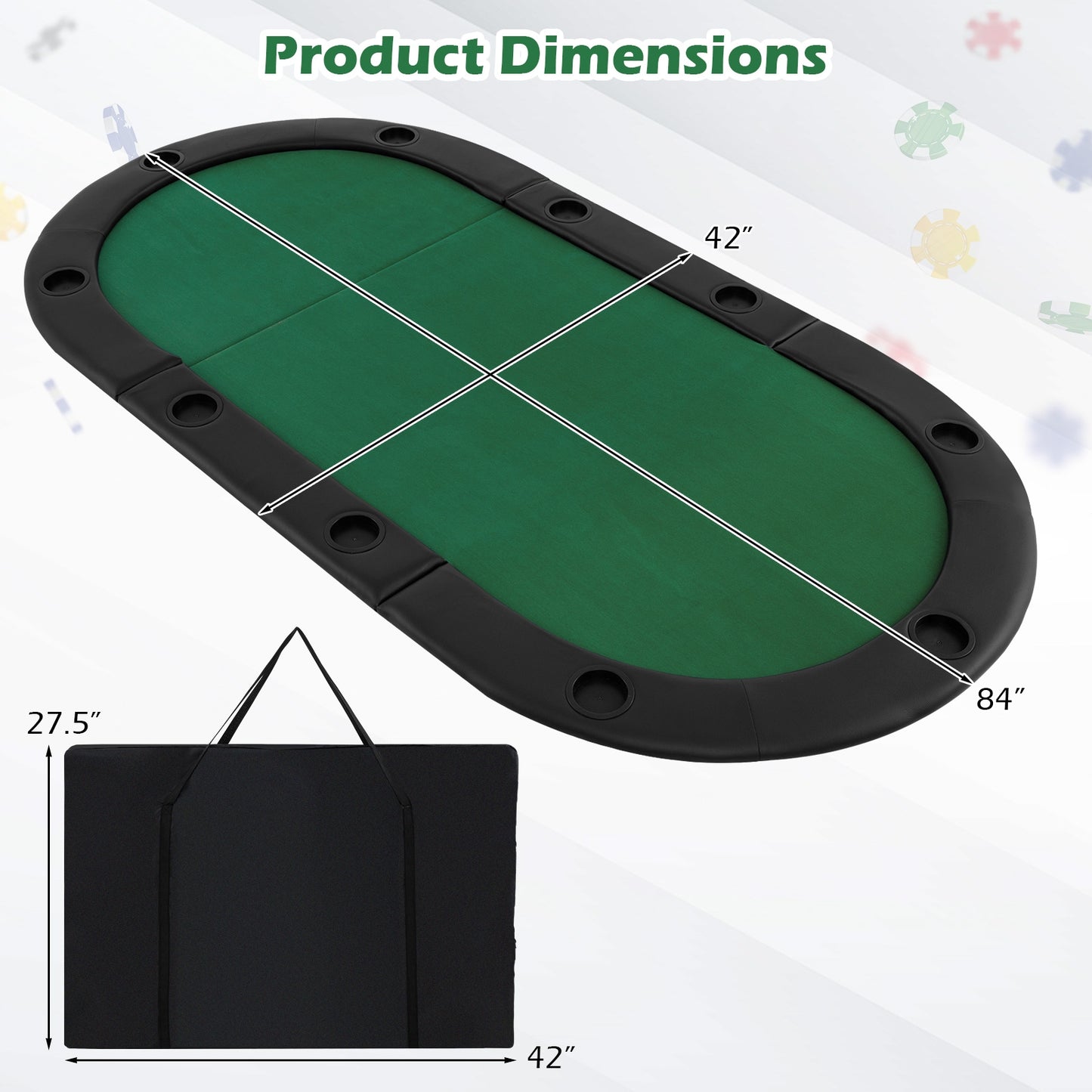 Portable 84 x 42 Inch 10-Player Foldable Padded Poker Table Top, Green Game Room at Gallery Canada