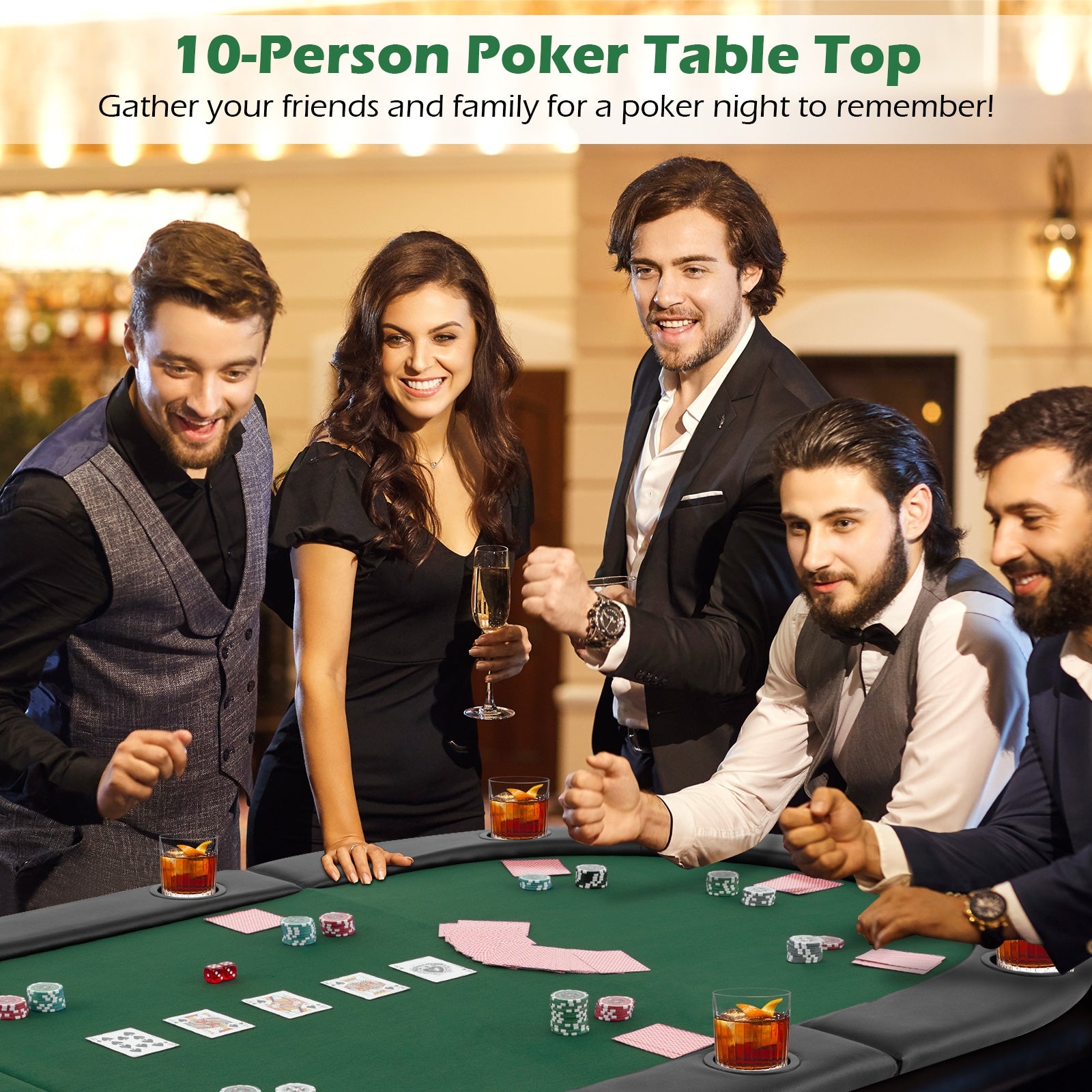 Portable 84 x 42 Inch 10-Player Foldable Padded Poker Table Top, Green Game Room at Gallery Canada