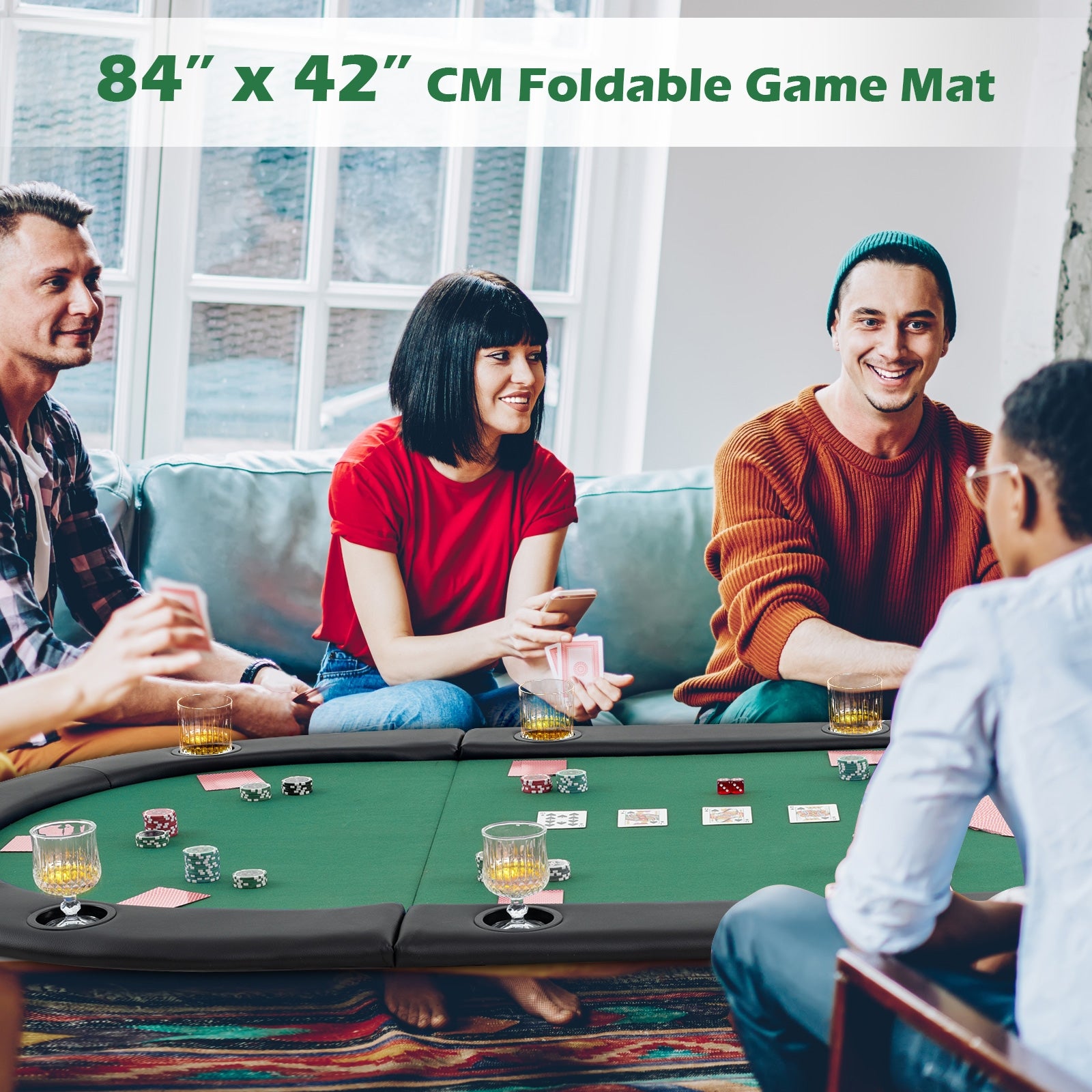 Portable 84 x 42 Inch 10-Player Foldable Padded Poker Table Top, Green Game Room at Gallery Canada