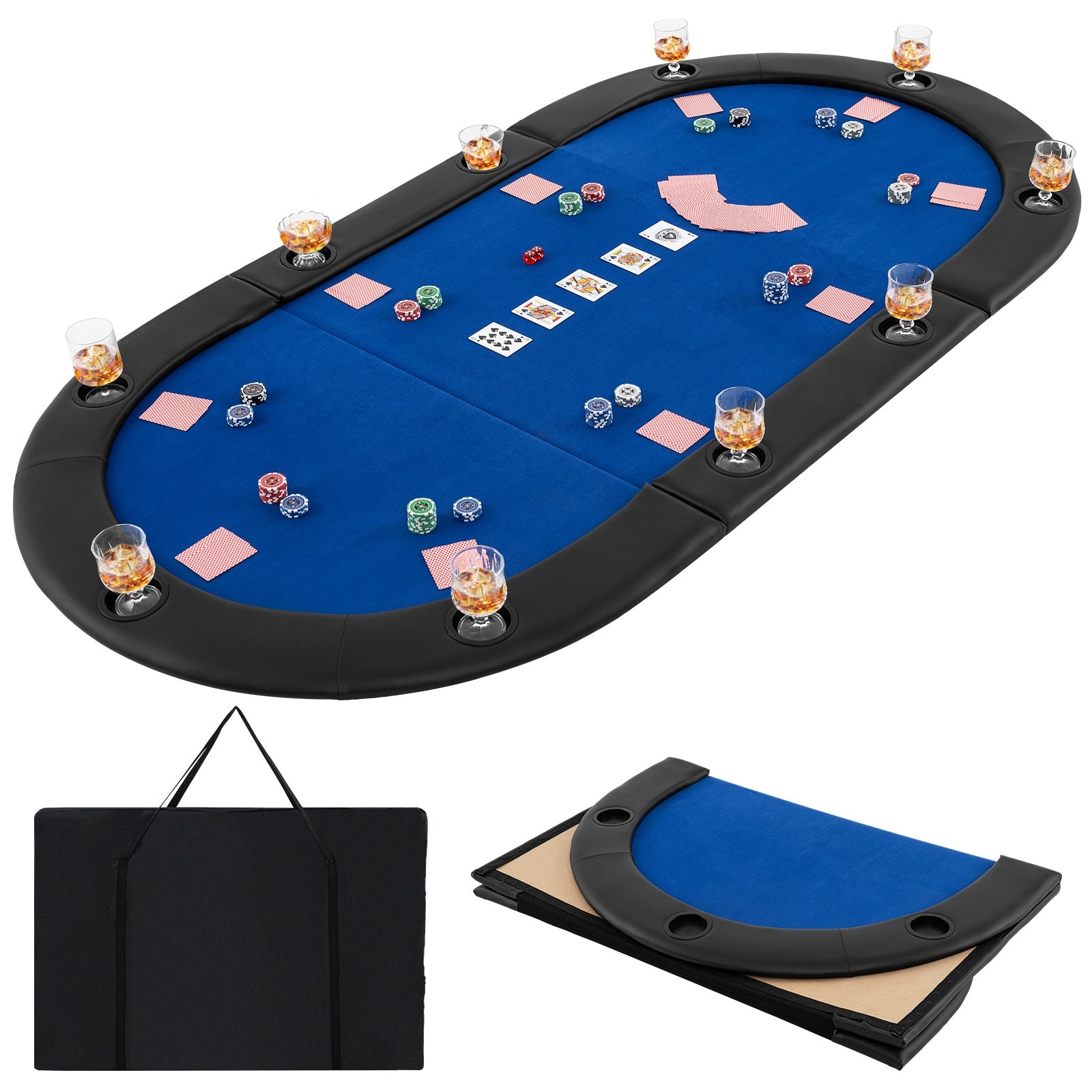 Portable 84 x 42 Inch 10-Player Foldable Padded Poker Table Top, Blue Game Room at Gallery Canada