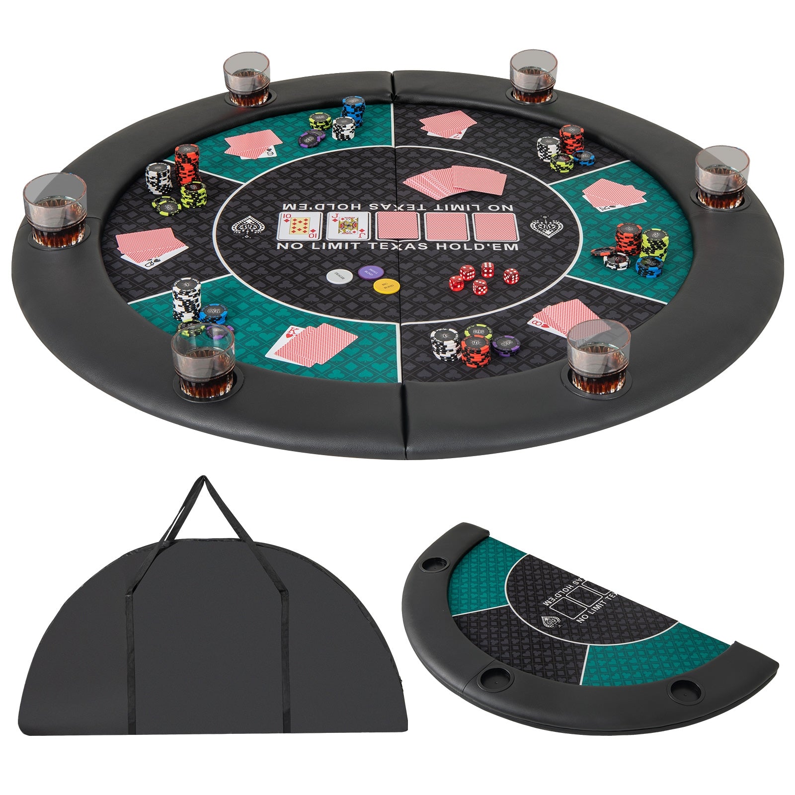 Portable 48 Inch 6-Player Foldable Poker Table Top Round Game Mat, Green Game Room at Gallery Canada